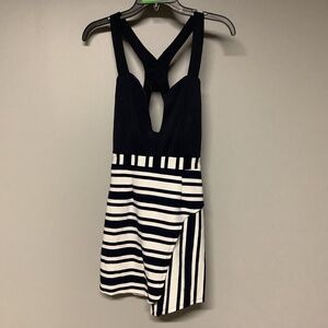 Deep V And Striped Horizontal Stripe Dress Size Medium White And Navy